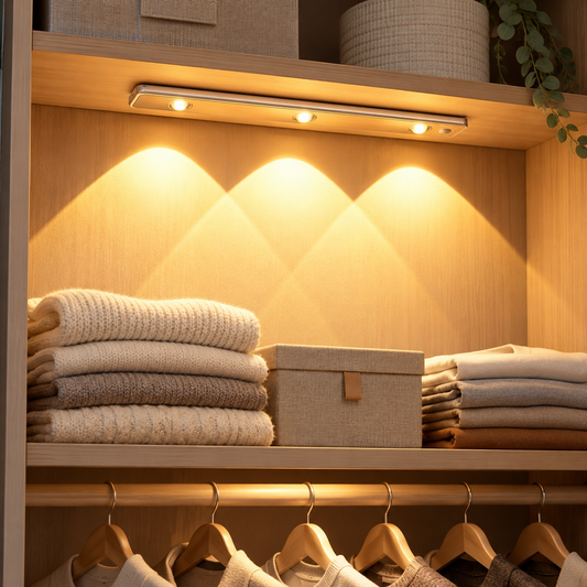 GENXILY 40 cm rechargeable motion sensor cabinet light in wardrobe
