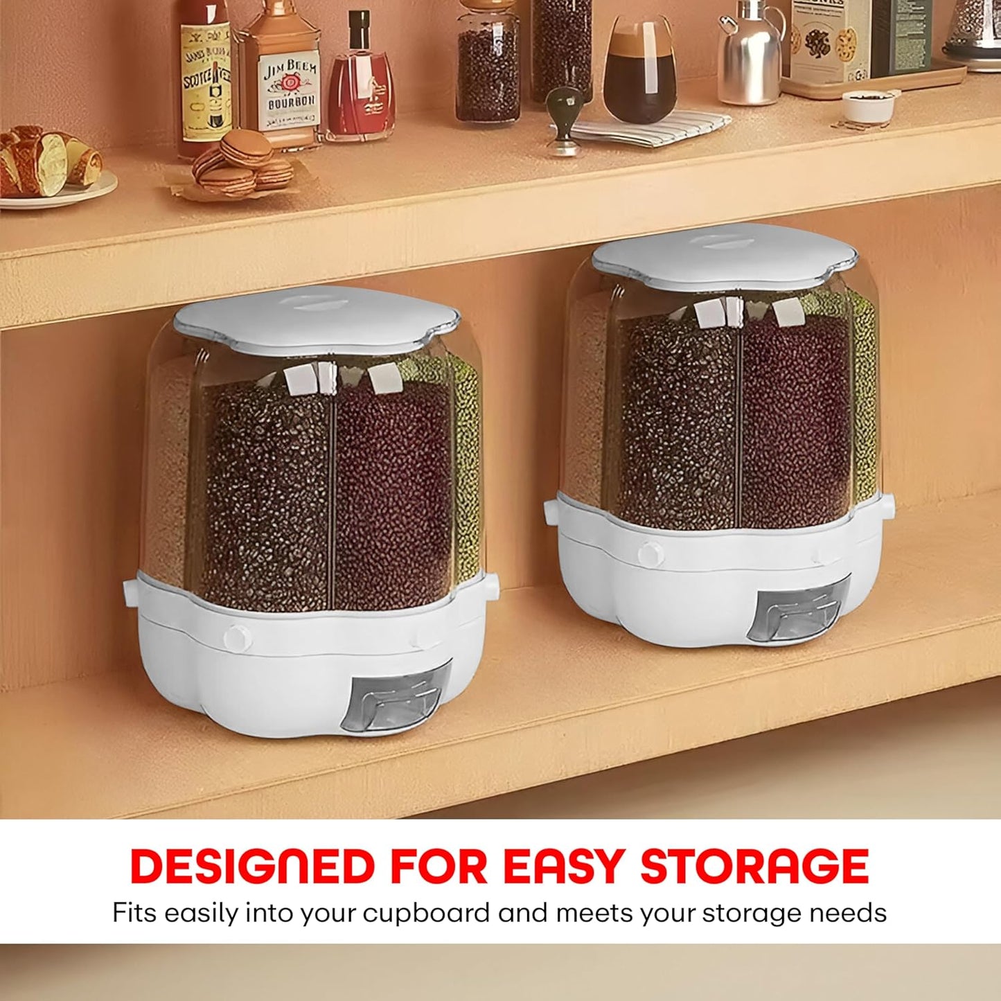 6 Grid Storage Container Moisture Resistant Sealed Lid for Rice Pulses Cereal Beans White