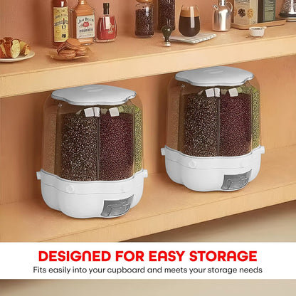 6 Grid Storage Container Moisture Resistant Sealed Lid for Rice Pulses Cereal Beans White