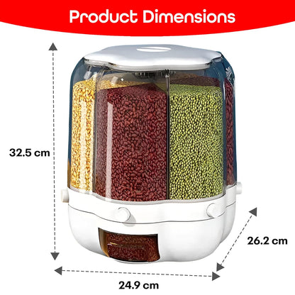 6 Grid Storage Container Moisture Resistant Sealed Lid for Rice Pulses Cereal Beans White