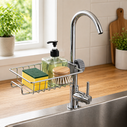 Premium Kitchen Sink Caddy Organizer – Rustproof Sponge & Soap Holder with Drain Tray