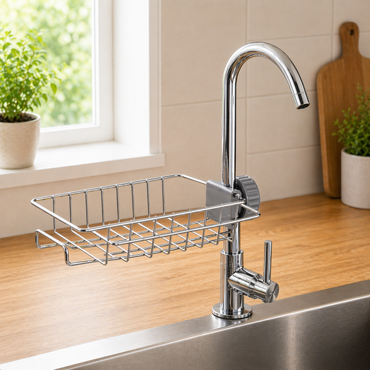 Premium Kitchen Sink Caddy Organizer – Rustproof Sponge & Soap Holder with Drain Tray