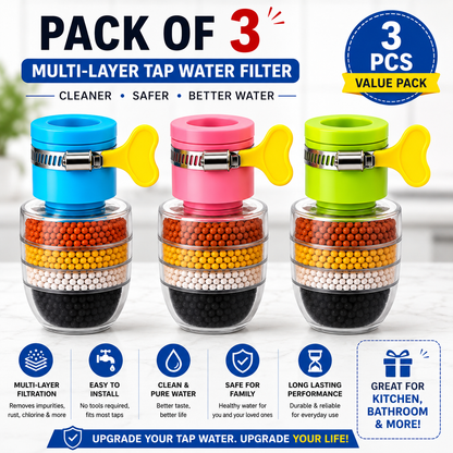 Multi-Layer Faucet Water Filter – Pack of 3 | Tap Purifier | Easy Install | Long-Lasting